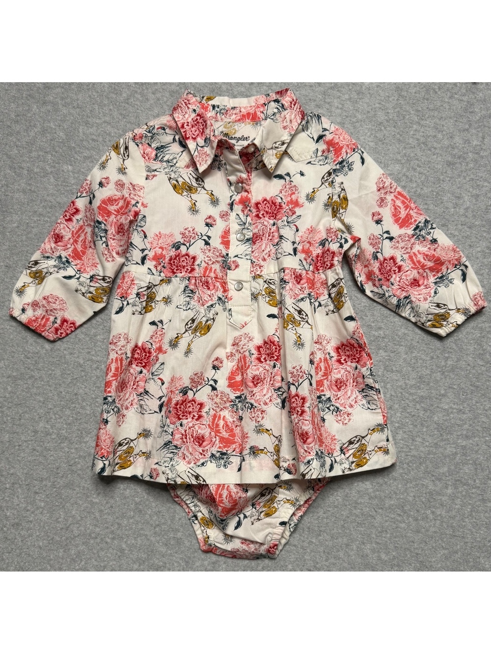 Wrangler Baby Girl 12M Floral Western Snap Dress Diaper Cover NWOT